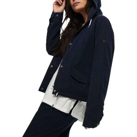 Blouson marine uni coupe droite avec un col à capuche et des poches latérales - Image 7
