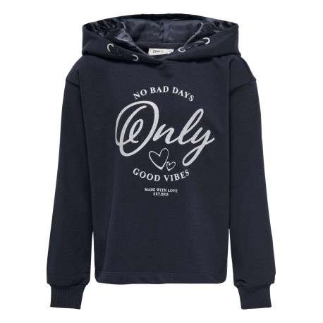 Sweat marine uni coupe droite avec un col à capuche et inscriptions imprimées