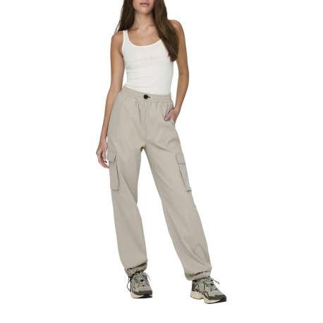Pantalon Onlcashi Cargo Wvn Noos en coton mélangé écru uni coupe regular fit - Image 8