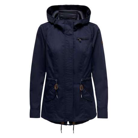 Parka marine unie coupe droite avec un col à capuche et poches latérales