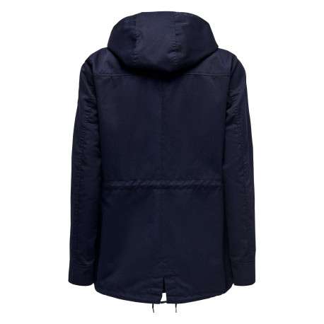 Parka marine unie coupe droite avec un col à capuche et poches latérales - Image 2
