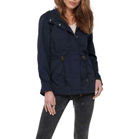 Parka marine unie coupe droite avec un col à capuche et poches latérales - Image 3
