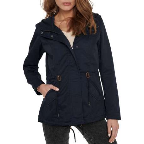 Parka marine unie coupe droite avec un col à capuche et poches latérales - Image 6