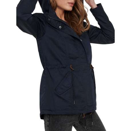 Parka marine unie coupe droite avec un col à capuche et poches latérales - Image 7