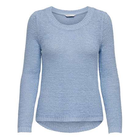 Pull ciel uni coupe droite avec un col rond et à manches longues