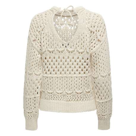 Pull écru uni coupe droite avec un col rond et des manches longues