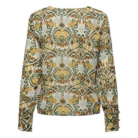 Blouse kaki imprimée coupe droite col v avec manches longues - Image 2