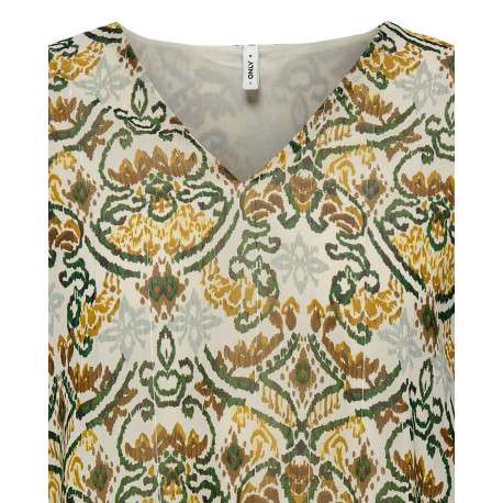 Blouse kaki imprimée coupe droite col v avec manches longues - Image 3