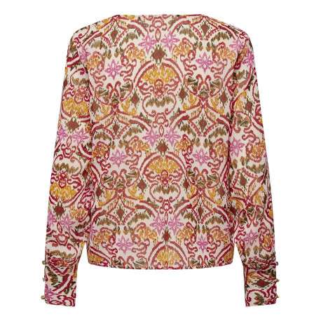 Blouse rouge imprimée coupe droite col v et à manches longues - Image 2