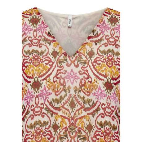 Blouse rouge imprimée coupe droite col v et à manches longues - Image 3
