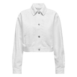 Blouson en coton blanc uni coupe droite avec un col français