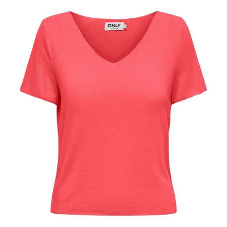 T-shirt rose uni coupe droite avec un col v et manches courtes