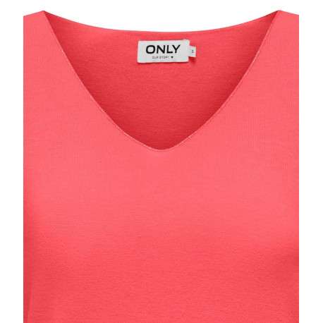 T-shirt rose uni coupe droite avec un col v et manches courtes - Image 3