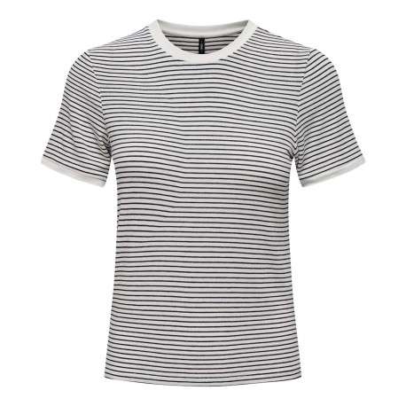 T-shirt noir rayé coupe droite col rond et des manches courtes - Image 2