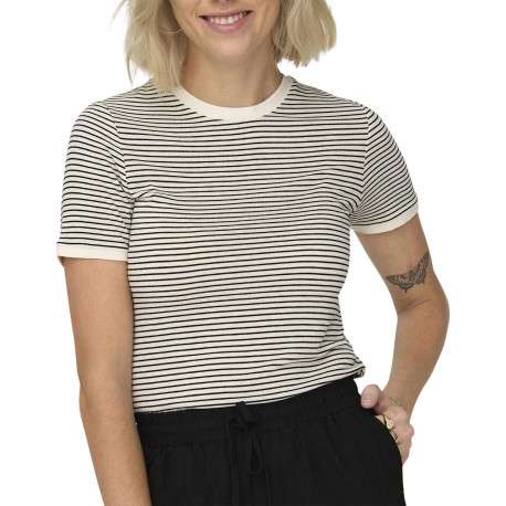 T-shirt noir rayé coupe droite col rond et des manches courtes - Image 6