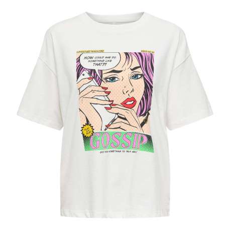T-shirt en coton blanc imprimé coupe droite avec un col rond
