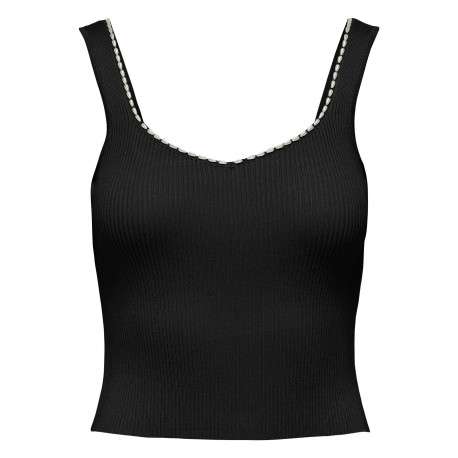 Top noir uni coupe droite col v avec des manches à bretelles