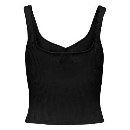 Top noir uni coupe droite col v avec des manches à bretelles - Image 2