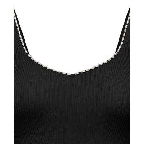 Top noir uni coupe droite col v avec des manches à bretelles - Image 3