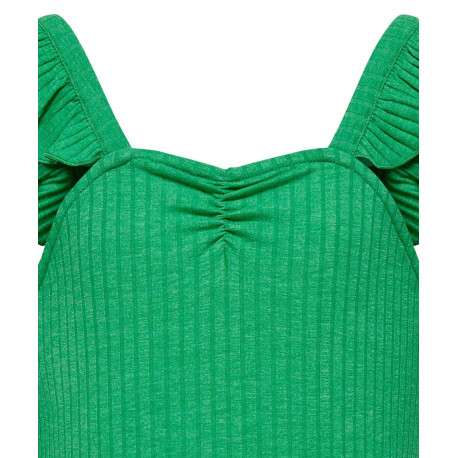 Top vert uni coupe droite avec un col v et des manches à bretelles - Image 3