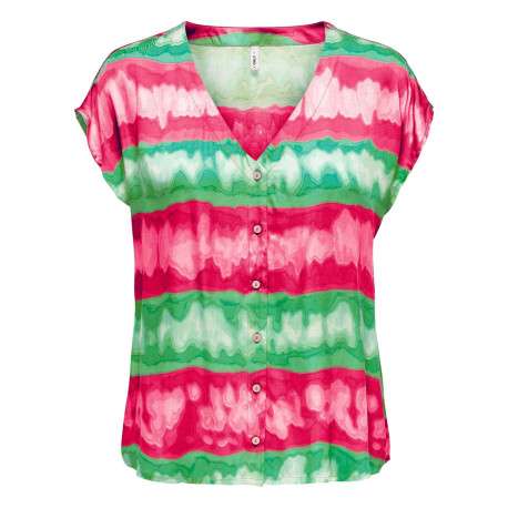 Chemisier multicolore imprimé coupe droite col v et à manches courtes