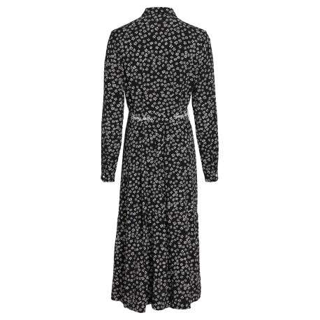 Robe longue noire fleurie coupe cintrée col français et à manches longues - Image 2