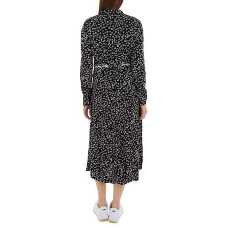 Robe longue noire fleurie coupe cintrée col français et à manches longues - Image 4