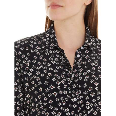 Robe longue noire fleurie coupe cintrée col français et à manches longues - Image 5