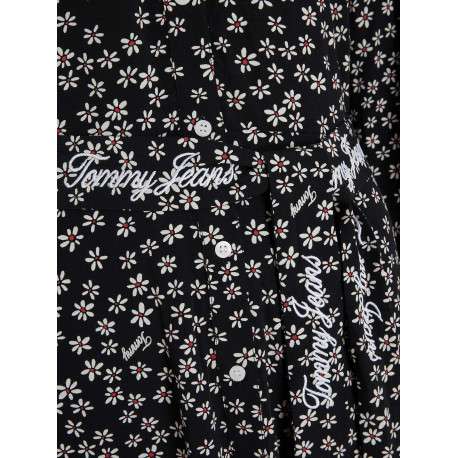 Robe longue noire fleurie coupe cintrée col français et à manches longues - Image 6