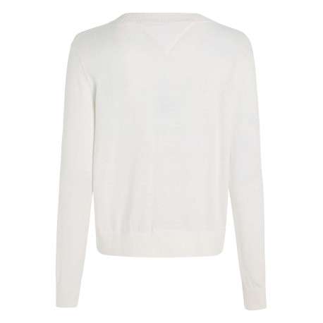 Pull écru uni coupe droite avec un col rond et logo de la marque poitrine - Image 2