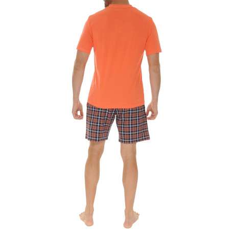 Pyjama court en coton orange avec un bas à carreaux et une coupe fermée - Image 2