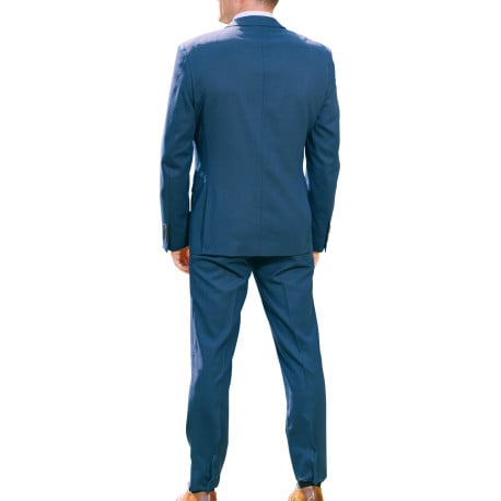 Costume marine uni en laine mélangée avec un pantalon à coupe ajustée - Image 3