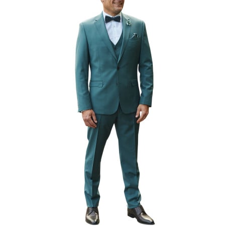 Costume vert uni en laine avec une veste et un pantalon à coupe ajustée  - Image 3