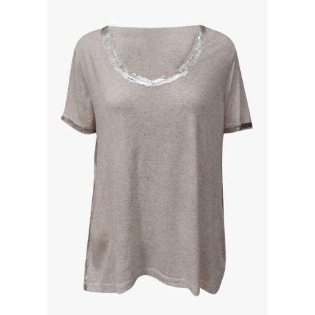 T-shirt écru chiné avec une coupe ample un col rond et des manches courtes