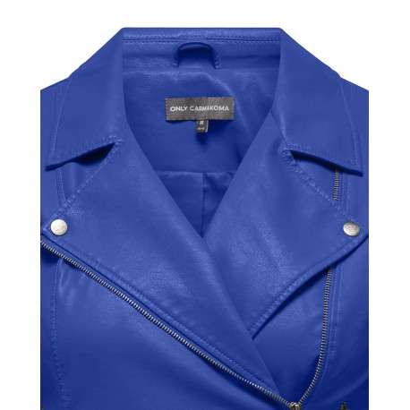 Veste perfecto Carnewmelisa Faux Leather bleue unie coupe droite col cranté - Image 3