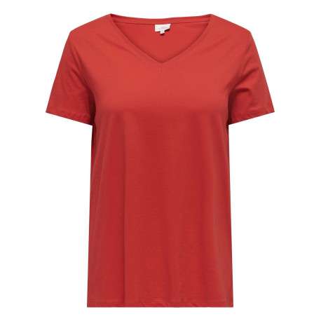 T-shirt en coton biologique rouge uni coupe droite avec un col v