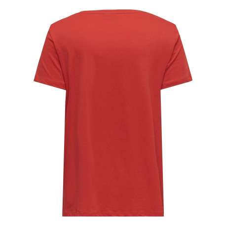 T-shirt en coton biologique rouge uni coupe droite avec un col v - Image 2
