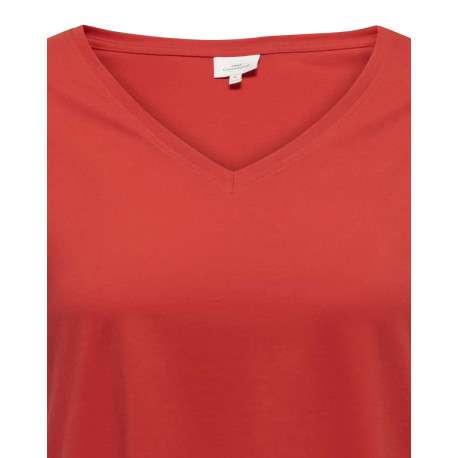 T-shirt en coton biologique rouge uni coupe droite avec un col v - Image 3