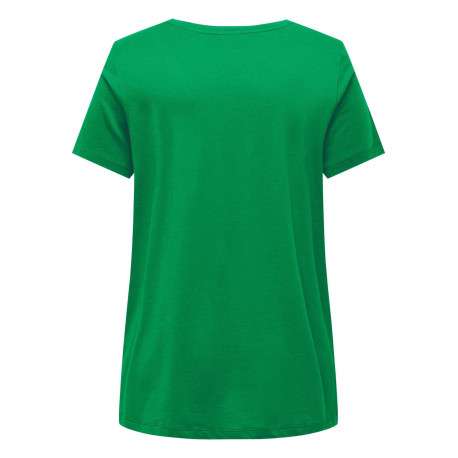 T-shirt en coton biologique vert uni avec une coupe droite col v - Image 2