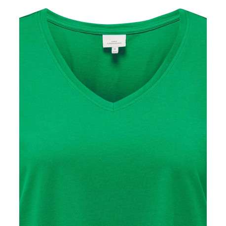 T-shirt en coton biologique vert uni avec une coupe droite col v - Image 3