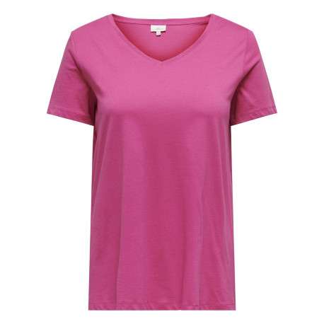 T-shirt en coton biologique rose uni coupe droite avec un col v