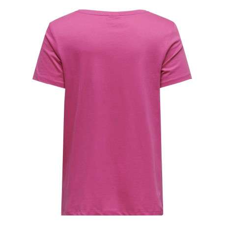 T-shirt en coton biologique rose uni coupe droite avec un col v - Image 2