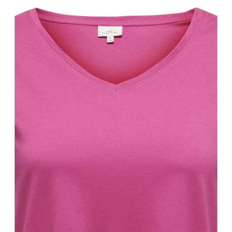 T-shirt en coton biologique rose uni coupe droite avec un col v - Image 3