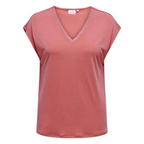 T-shirt Carfree rose uni coupe droite col v et manches courtes