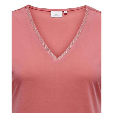 T-shirt Carfree rose uni coupe droite col v et manches courtes - Image 3