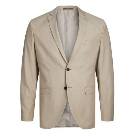Veste de costume en laine mélangée beige avec coupe slim fit et col cranté