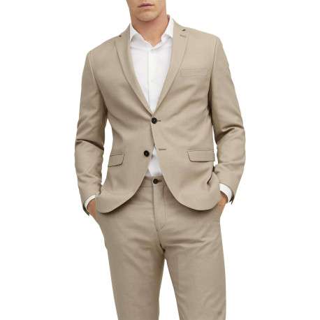 Veste de costume en laine mélangée beige avec coupe slim fit et col cranté - Image 2