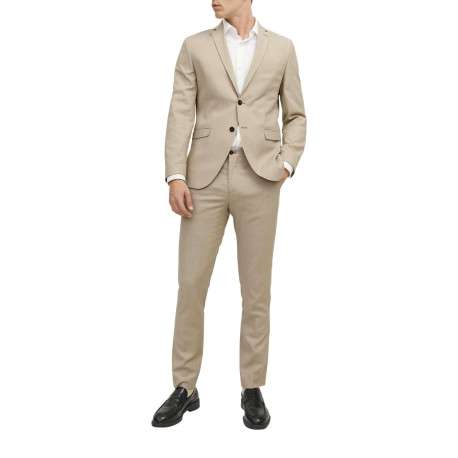 Veste de costume en laine mélangée beige avec coupe slim fit et col cranté - Image 3