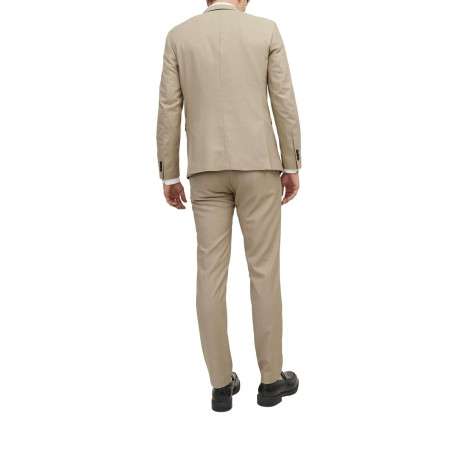 Veste de costume en laine mélangée beige avec coupe slim fit et col cranté - Image 4