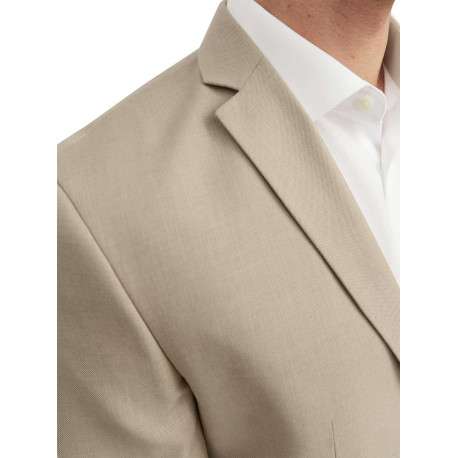 Veste de costume en laine mélangée beige avec coupe slim fit et col cranté - Image 5